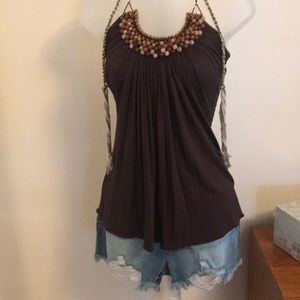 Sky brown hater top with beading